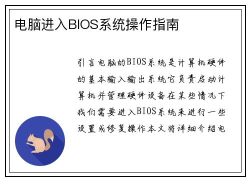 电脑进入BIOS系统操作指南