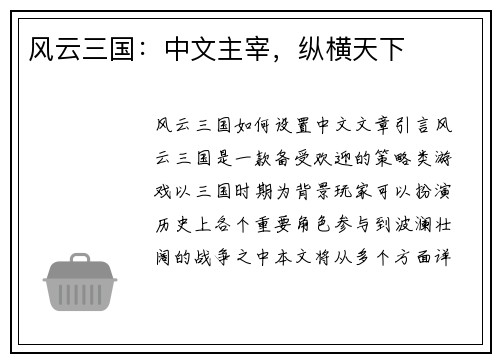 风云三国：中文主宰，纵横天下